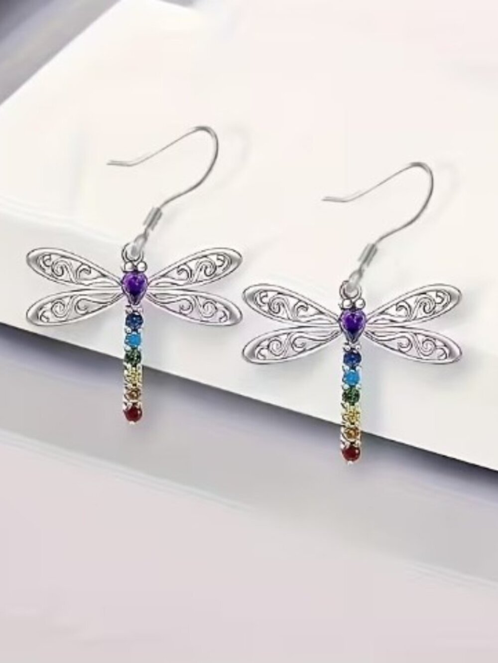 7-color Rainbow Dragonfly Earrings with Gradient Colorful Decorations